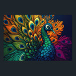 Gorgeous Colorful Peacock, Art Deco Style Poster<br><div class="desc">I wanted bold colors and shapes,  with swooping lines and not overly busy. I love peacocks and have done a number or pieces inspired by these beautiful birds. It's hard to not love them,  even when they're in the middle of the road blocking traffic,  lol.</div>