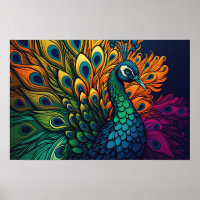 Gorgeous Colorful Peacock, Art Deco Style