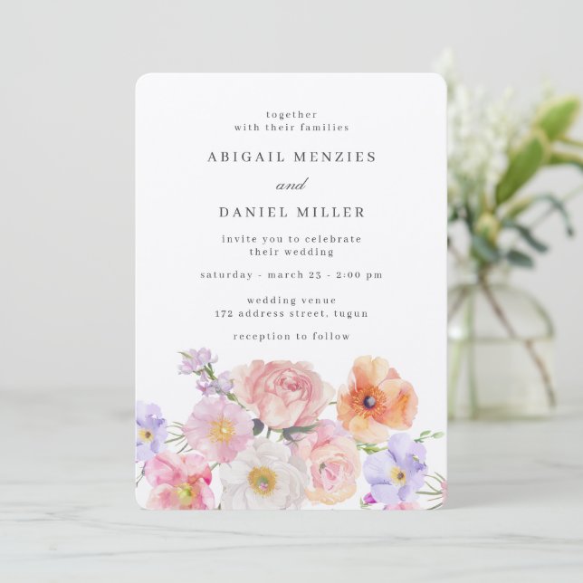 Gorgeous Colourful Floral Wedding Invitation (Standing Front)