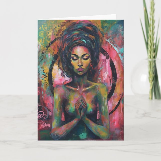Gorgeous Colourful Praying Woman Card (Front)
