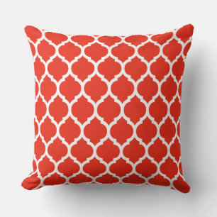 Gorgeous Coral Red Moroccan Quatrefoil Pattern Cushion