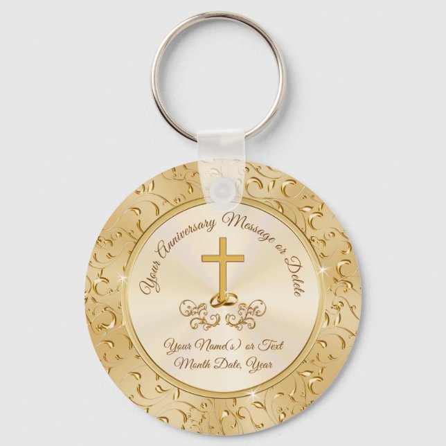 Gorgeous Cross Christian Anniversary Party Favors Key Ring (Front)