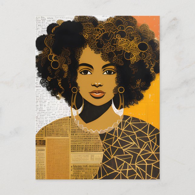Gorgeous Curly Hair African American Woman Collage Postcard (Front)