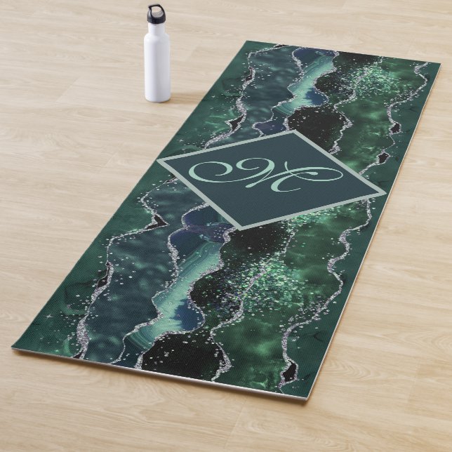Gorgeous Custom Name Blue Green Agate Rock Design Yoga Mat (In Situ)