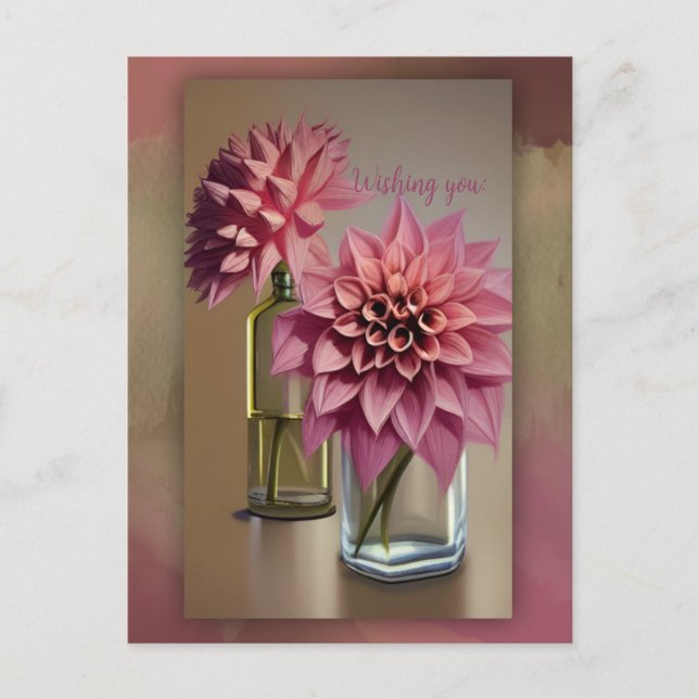 Gorgeous Dahlia flowers and custom text Announcement Postcard (Front)