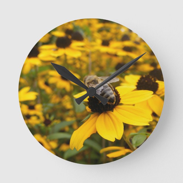 GORGEOUS DAISY FIELDS & HONEY BEE ROUND CLOCK (Front)