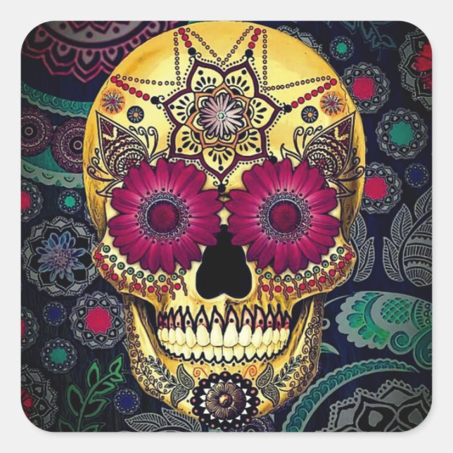 Gorgeous Day of the Dead Skull Dark Floral Sticker (Front)