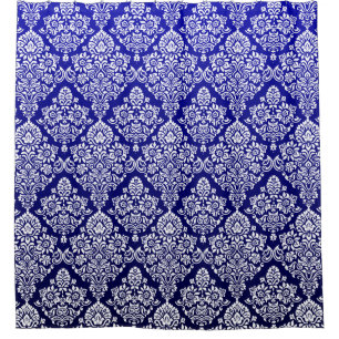 Gorgeous Deep Royal Blue Floral Damask Pattern Shower Curtain