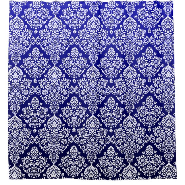 Gorgeous Deep Royal Blue Floral Damask Pattern Shower Curtain (Front)