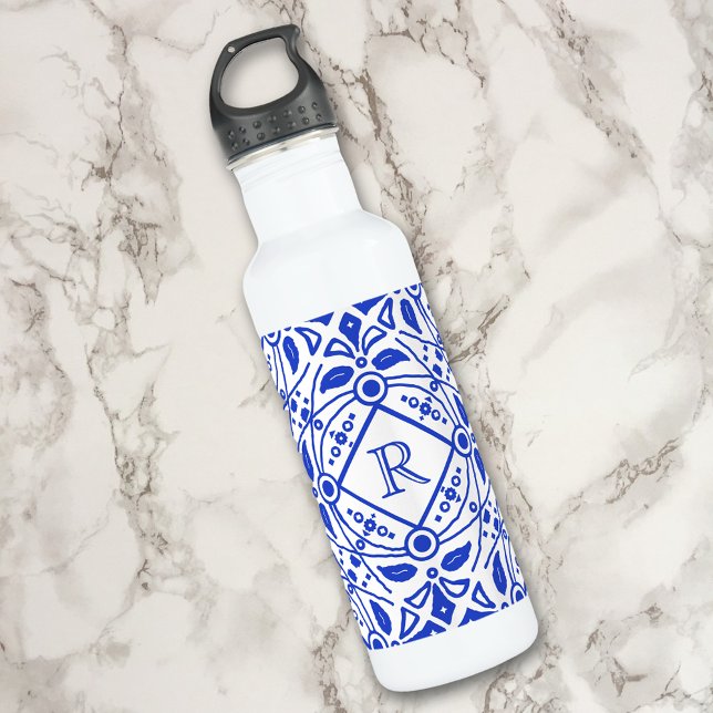 Gorgeous Delft-Blue Custom Monogram 710 Ml Water Bottle (Creator Uploaded)