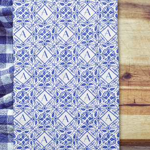 Gorgeous Delft-Blue Monogram Initial Kitchen Tea Towel