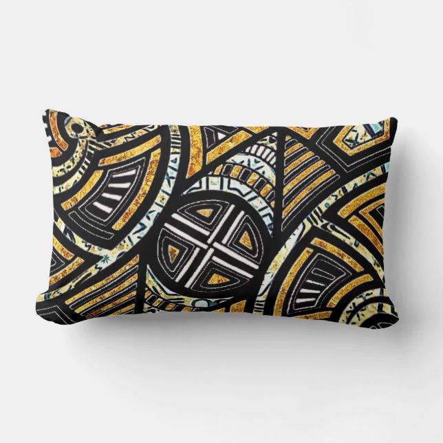 Gorgeous designer gold black tribal lumbar pillow (Front)