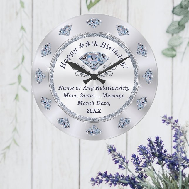 Gorgeous, Diamond Clock. Birthday Gifts by Year Large Clock (Happy Birthday Clock, Diamond Theme Birthday)