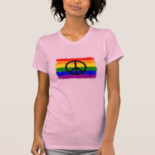 Gorgeous Distressed Rainbow Flag Peace Sign -Shirt T-Shirt