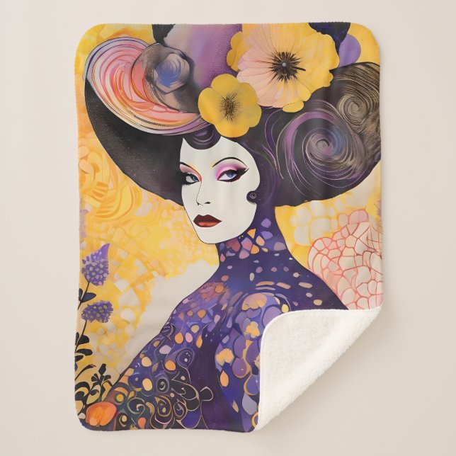 Gorgeous Drag Queen Klimt Style Sherpa Blanket (Front)