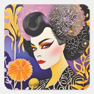 Gorgeous Drag Queen Purple Orange Square Sticker
