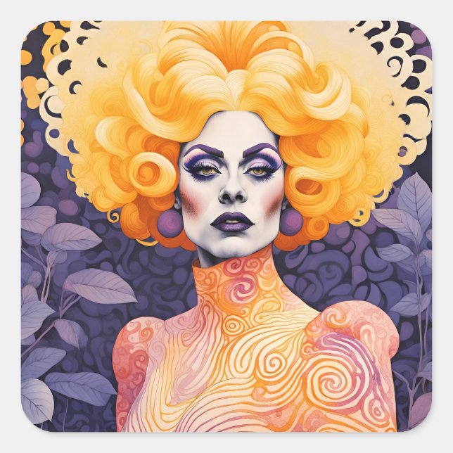 Gorgeous Drag Queen Red Hair Square Sticker (Front)