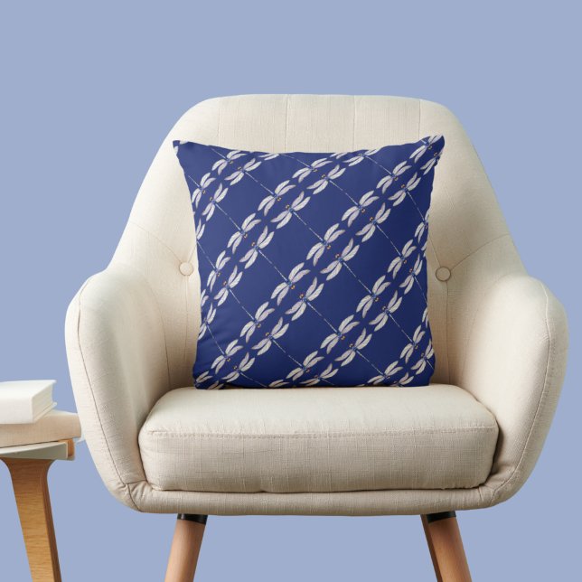 Gorgeous Dragonflies Repeated Pattern on Dark Blue Cushion (Creator Uploaded)