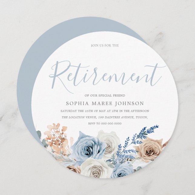 Gorgeous Dusty Blue Boho Retirement Celebration Invitation (Front/Back)