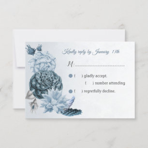 gorgeous dusty blue navy flowers RSVP Card