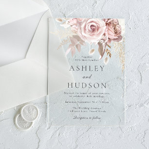Gorgeous Dusty Rose & Blush Wedding Gray Font Acrylic Invitations