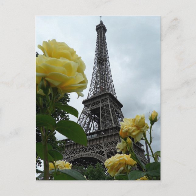 Gorgeous Eiffel Tower Yellow Roses Paris Post Card (Front)
