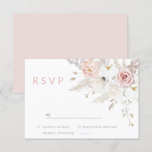 Gorgeous Elegance: Blush & White Floral Wedding RSVP Card