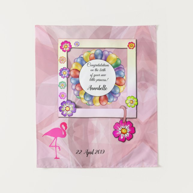 Gorgeous Elegant Floral Flamingo Personalise Tapestry (Front)