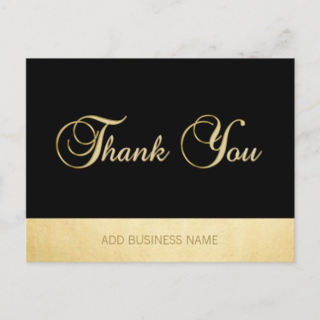 Gorgeous Elegant Gold Black Business THANK YOU Postcard (Front)