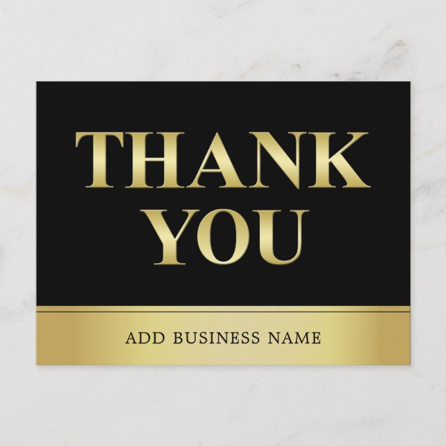 Gorgeous Elegant Gold Black Business THANK YOU Postcard (Front)