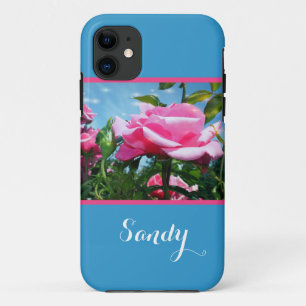 Gorgeous, elegant pink rose flower, with name Case-Mate iPhone case