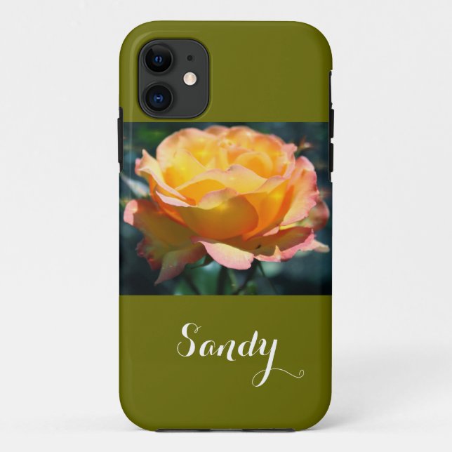 Gorgeous, elegant yellow rose flower, with name Case-Mate iPhone case (Back)
