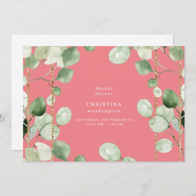 Gorgeous  Eucalyptus Peach Bridal Shower Invitation (Front/Back)