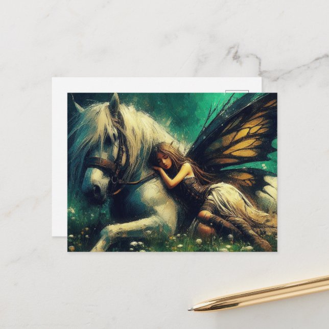 Gorgeous Fairy asleep on a horse Postcard (Front/Back In Situ)