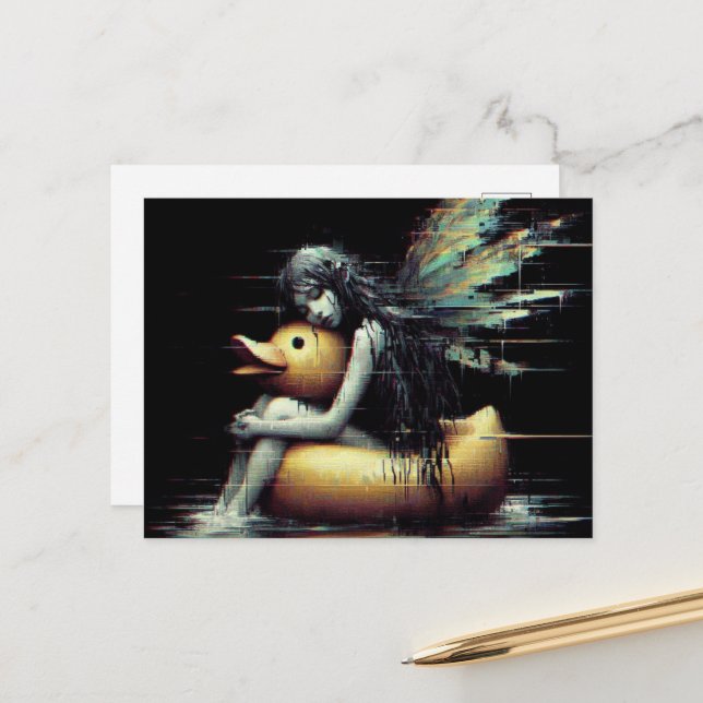 Gorgeous Fairy asleep on rubber duck float glitch Postcard (Front/Back In Situ)