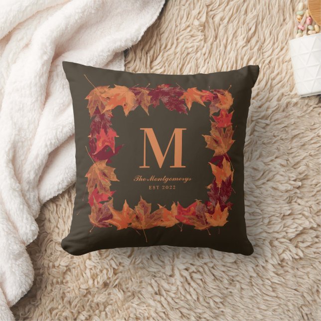 Gorgeous Fall Autumn Leaves Monogram Cushion (Blanket)