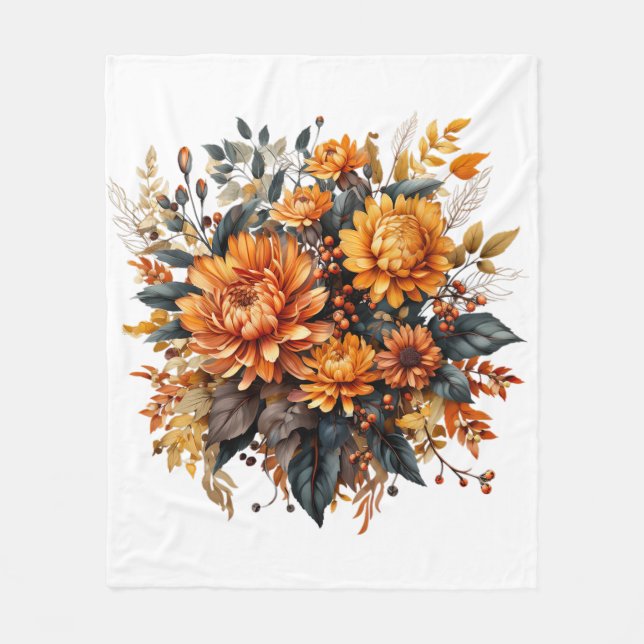 Gorgeous Fall Floral  Fleece Blanket (Front)
