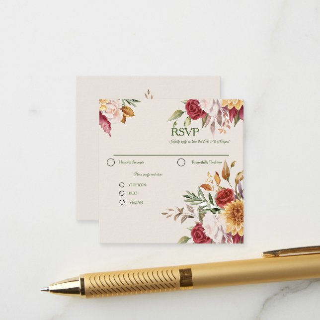 Gorgeous Fall Foliage Colourful Wedding RSVP Enclosure Card (Front/Back In Situ)