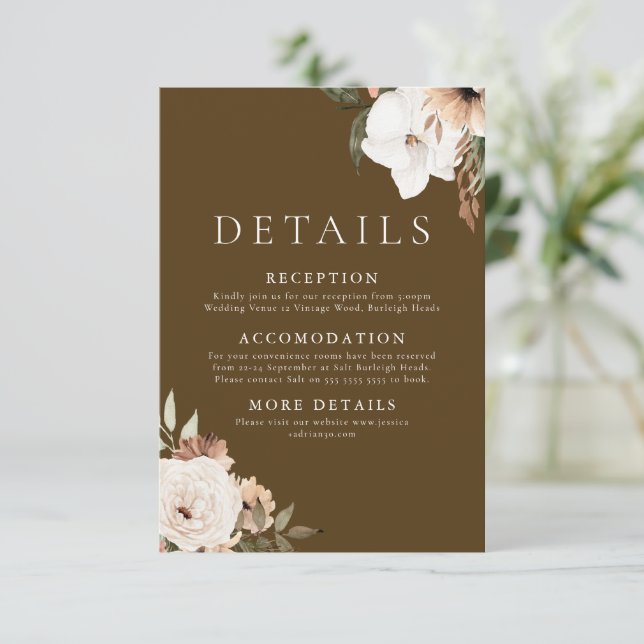 Gorgeous Floral Boho Wedding Details Enclosure Card (Standing Front)