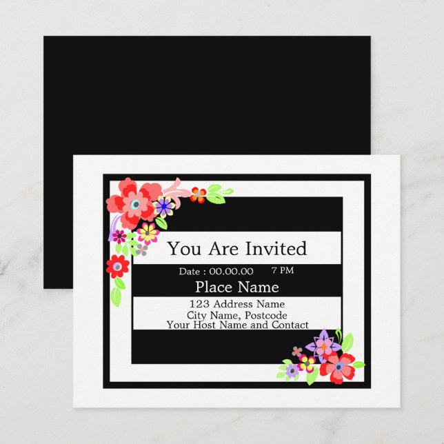 "Gorgeous Floral Design" Invitation Card. (Front/Back)