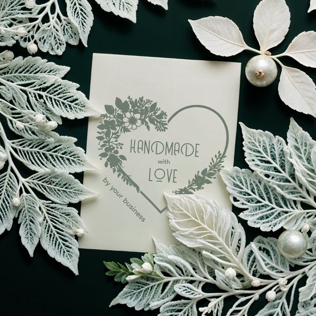 Gorgeous Floral Heart-Shape Handmade with Love Rubber Stamp (Gorgeous Floral Heart-Shape Handmade with Love Quote Rubber Stamps for Handymarkers and Artisans.)