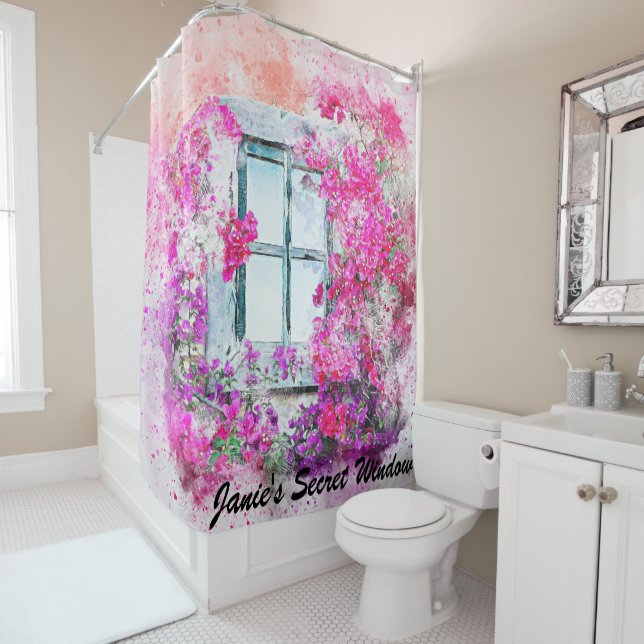 Gorgeous Floral Window Watercolor Shower Curtain (In Situ)