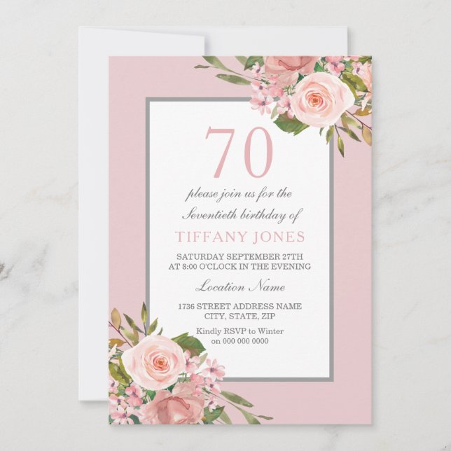 Gorgeous Flowers Womans 70th Birthday Party Invite (Front)