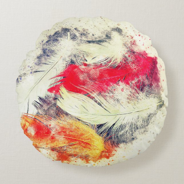Gorgeous Funky Vibrant Feather Design Round Cushion (Front)