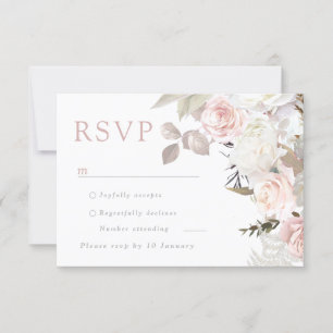 Gorgeous Garden Blush & White Floral Wedding RSVP Card