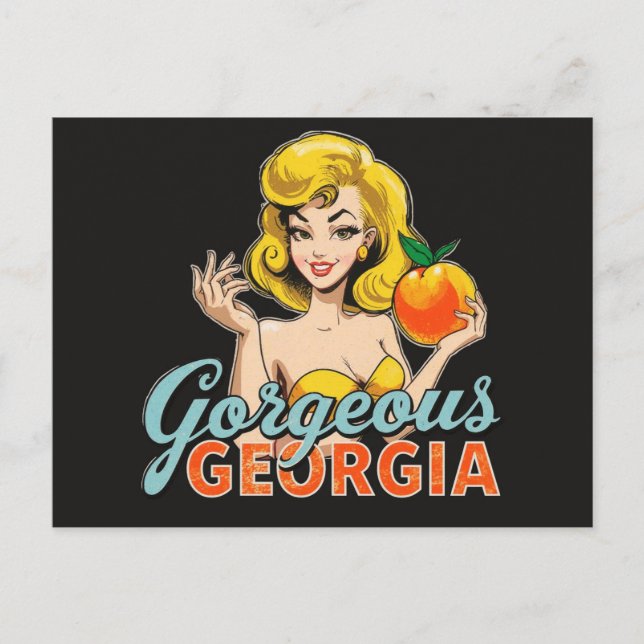 Gorgeous Georgia Peach – Retro Pin-Up Art Postcard (Front)