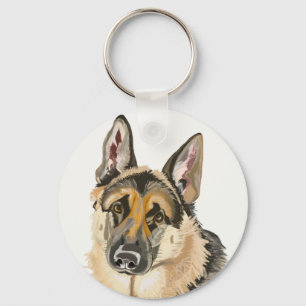 Gorgeous German Shepherd, Alsation Dog Drawing Key Ring