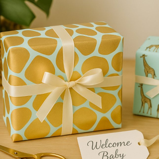 Gorgeous Giraffe Print Mint and Gold Wrapping Paper Sheet (Creator Uploaded)