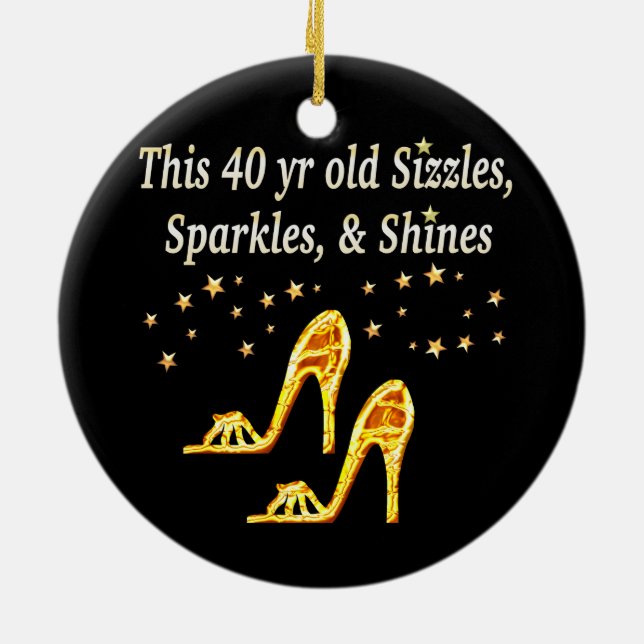 GORGEOUS GOLD 40TH SHOE QUEEN CERAMIC TREE DECORATION (Back)