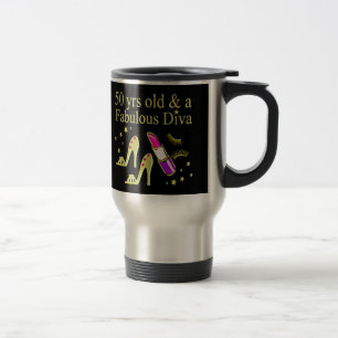 GORGEOUS GOLD 50TH BIRTHDAY DIVA DESIGN TRAVEL MUG